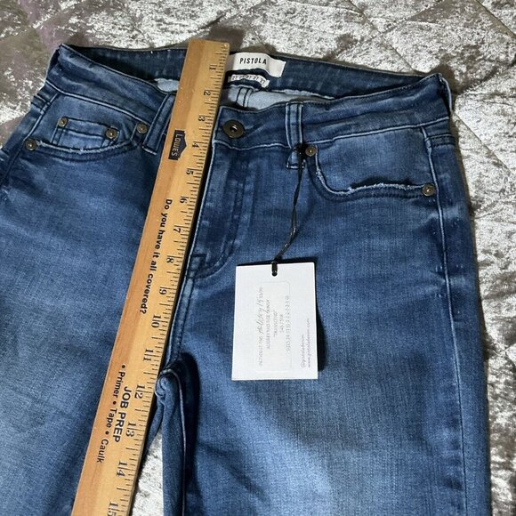 PISTOLA Audrey Mid Rise Skinny Transcend Blue Stretch Raw Split Hem Jeans 27 - Picture 7 of 12